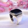The Meander Minimalist: Men’s Black Onyx Signet Ring in Polished Sterling Silver
