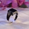Black Onyx Square Filigree Statement Ring